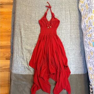 Elegant Red Halter Dress